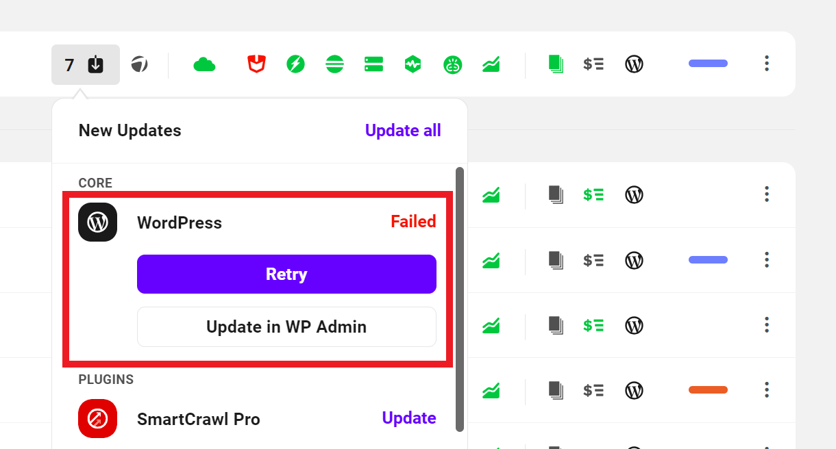 Quick update failed in the Hub