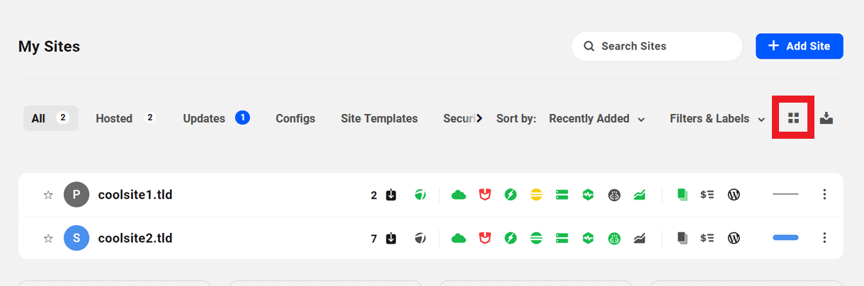 Toggle on grid view in the sites list