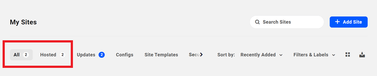Filter hosted sites on the My Sites screen in The Hub
