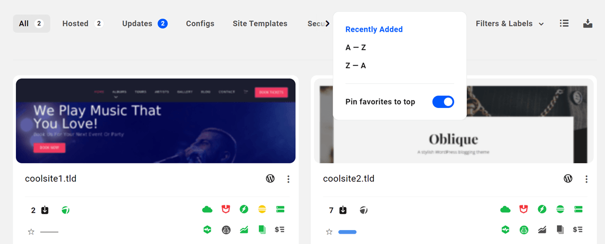 Sort sites on the My Sites screen in The Hub