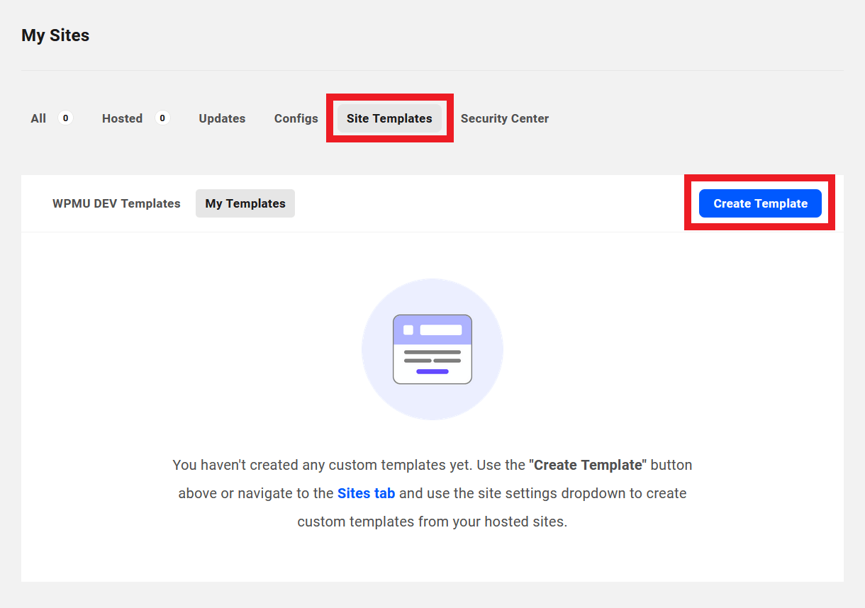 Allows the team member to access the Site Templates section and create new templates from existing hosted sites
