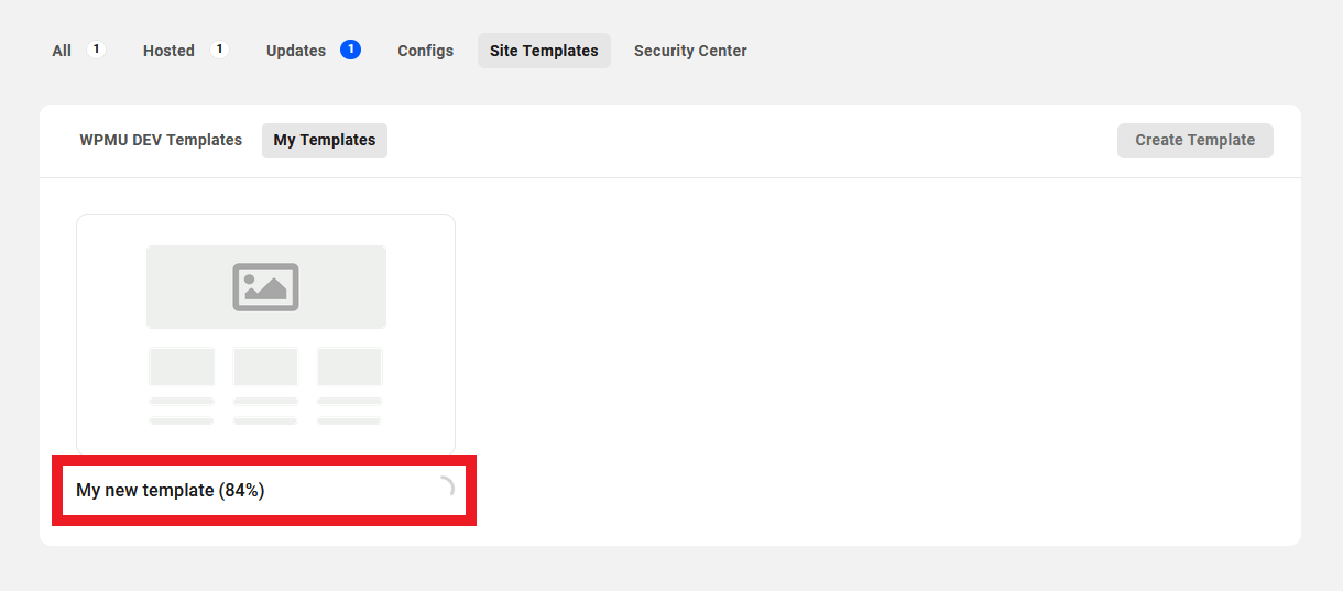 Progress of site template creation in The Hub