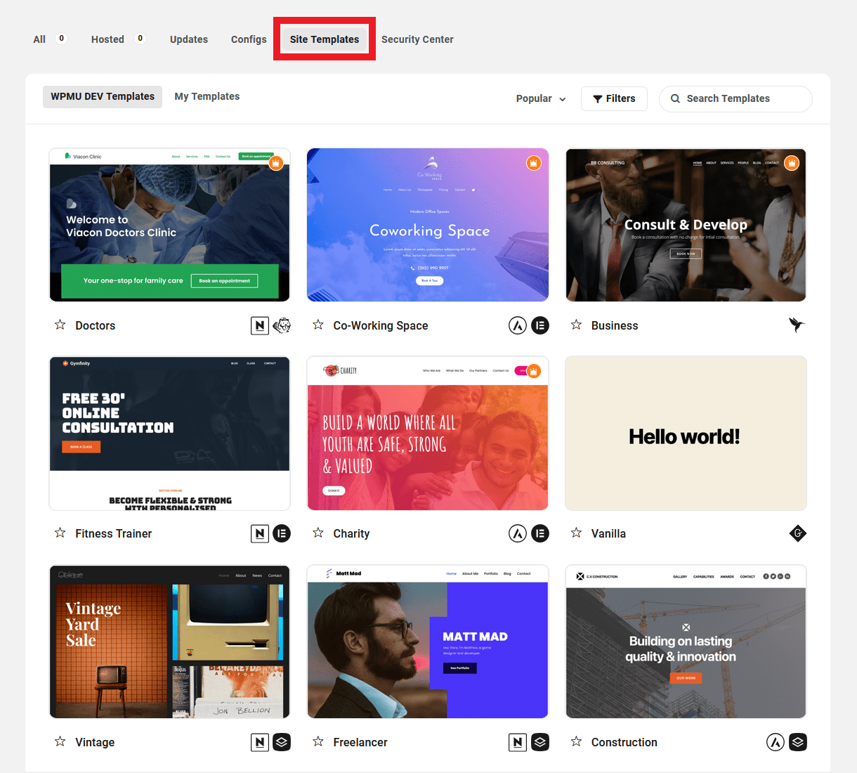 Custom site templates in The Hub