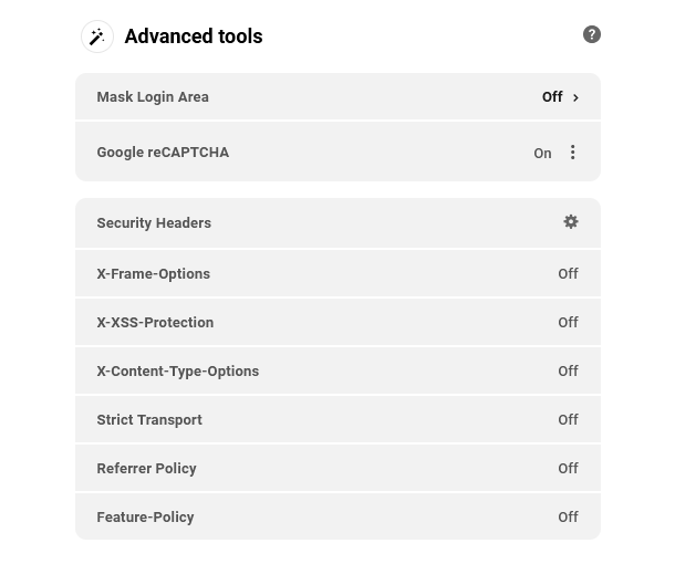 Advanced Tools widget on the Hub Securoty Overview screen