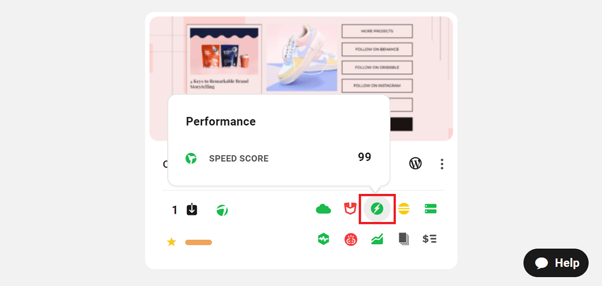 Performance icon in My Sites grid view