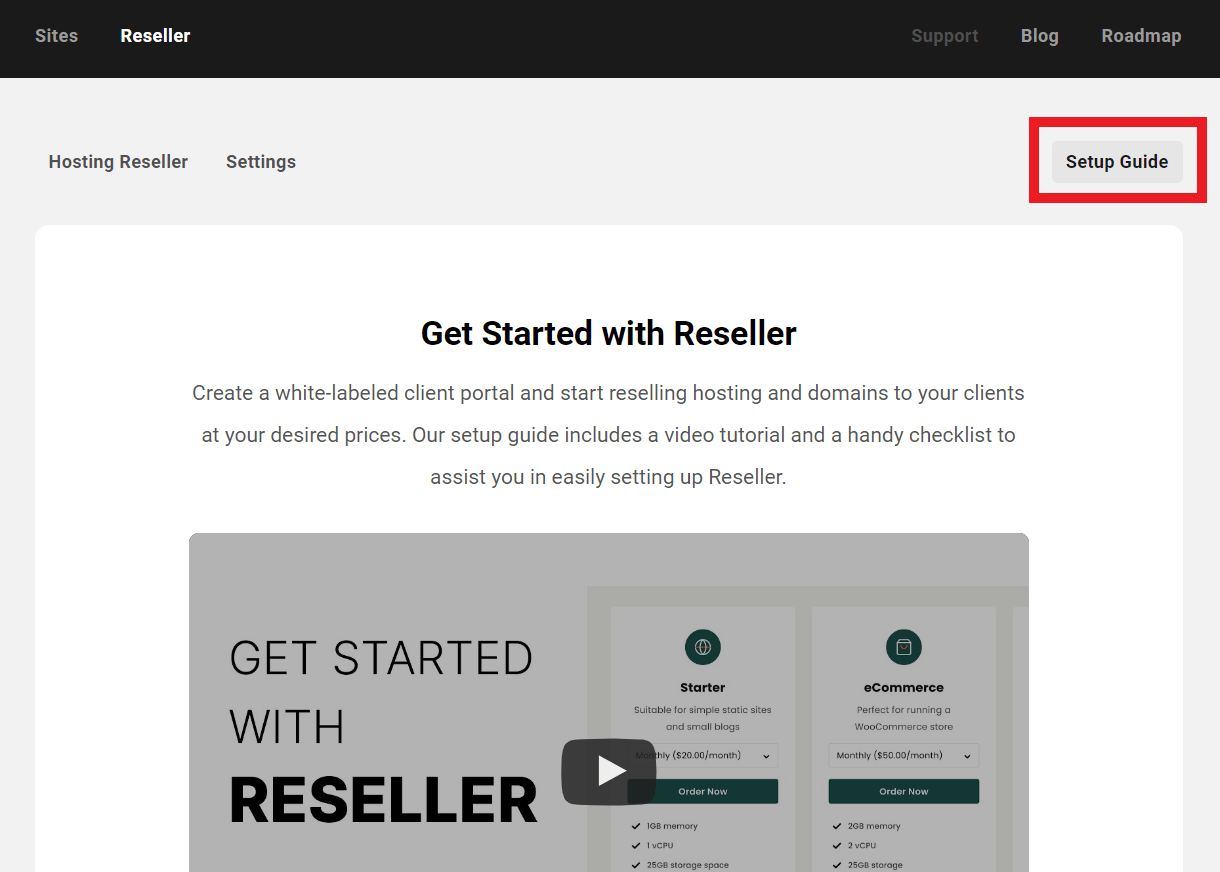 Allows the team member to access the Reseller setup guide in the Hub