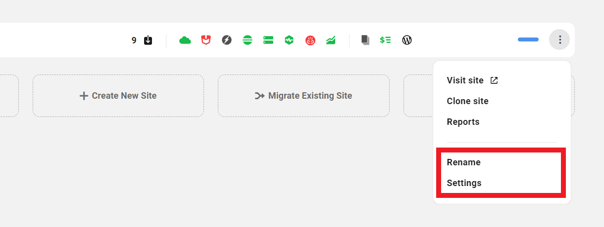 Enables the user to modify site settings