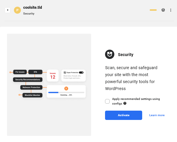 Hub 2.0 Security activate screen