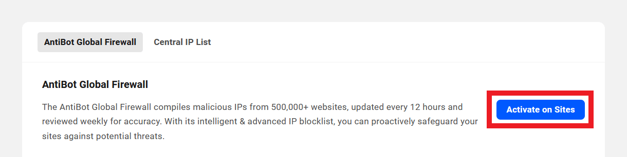 Activate AntiBot on sites
