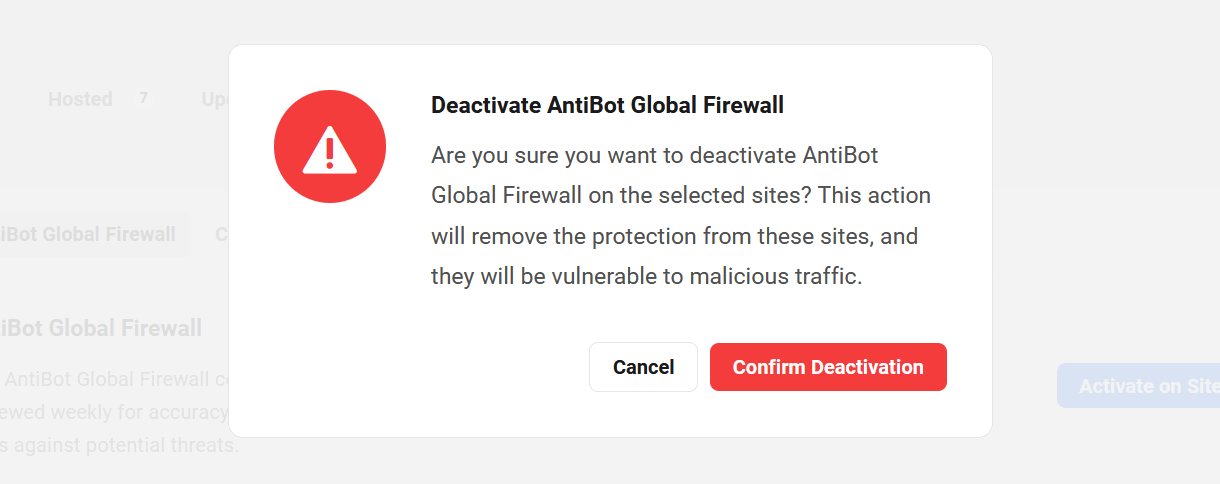 Confirm AntiBot deactivation on selected sites