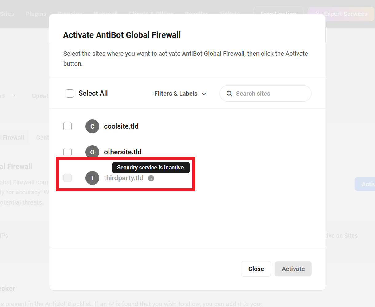 Activate AntiBot on selected 3rd-party sites