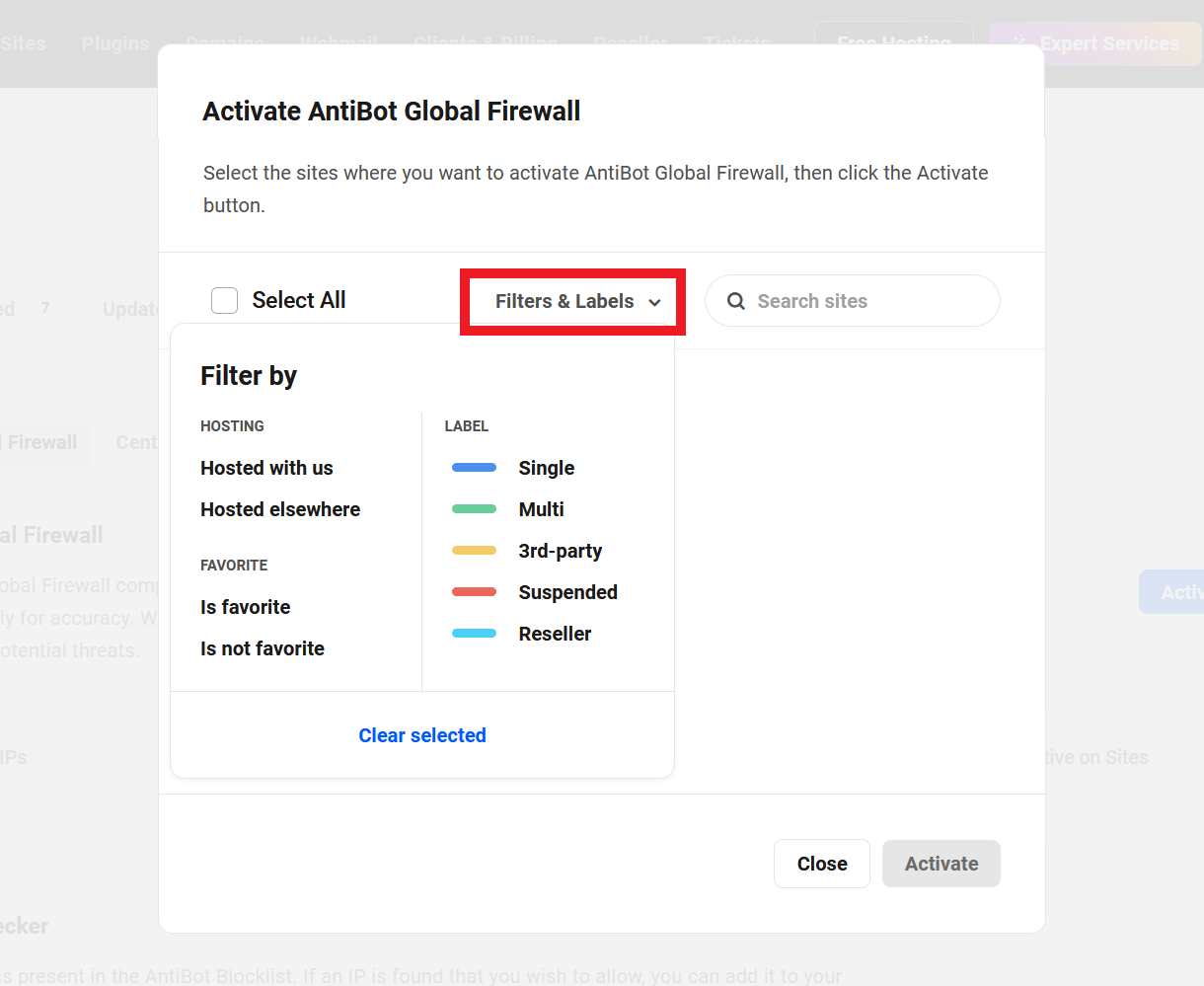 Activate AntiBot on selected filtered sites