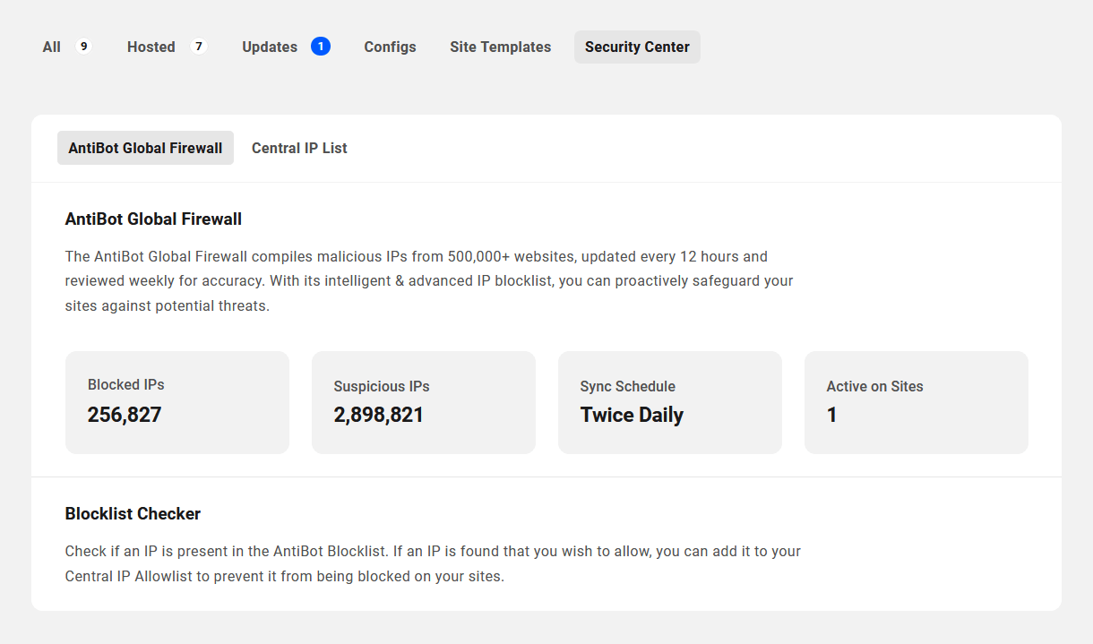 Allows the team member to access the Security Center and view the AntiBot Global Firewall tab