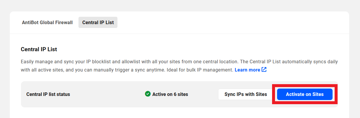 Activate the Central IP List on sites