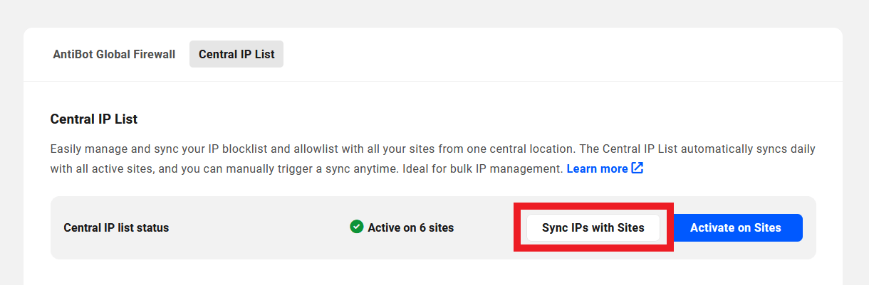 Sync the Central IP List with sites