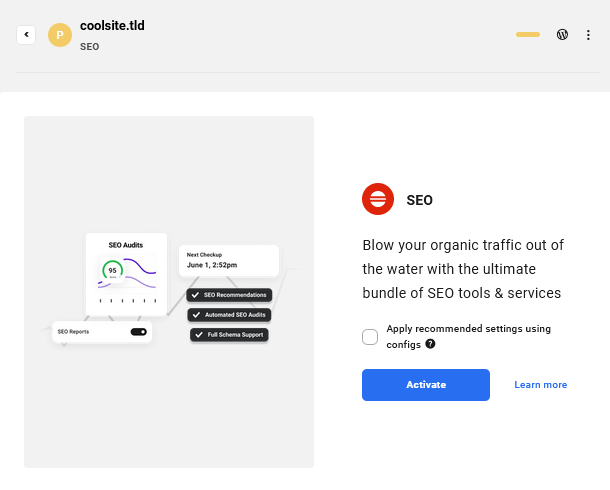 Hub 2.0 SEO activate screen
