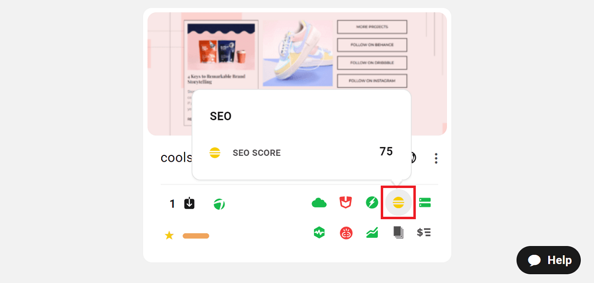 SEO icon in My Sites grid view