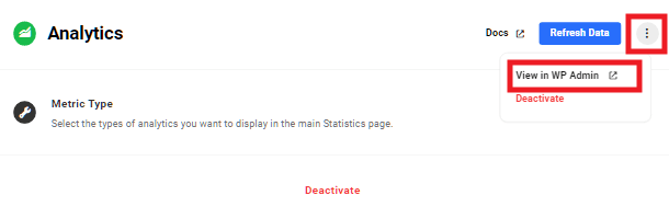 Hub2 Analytics view in wp-admin link