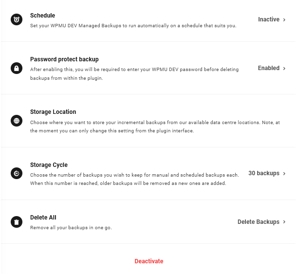 Hub Snapshot backup settings
