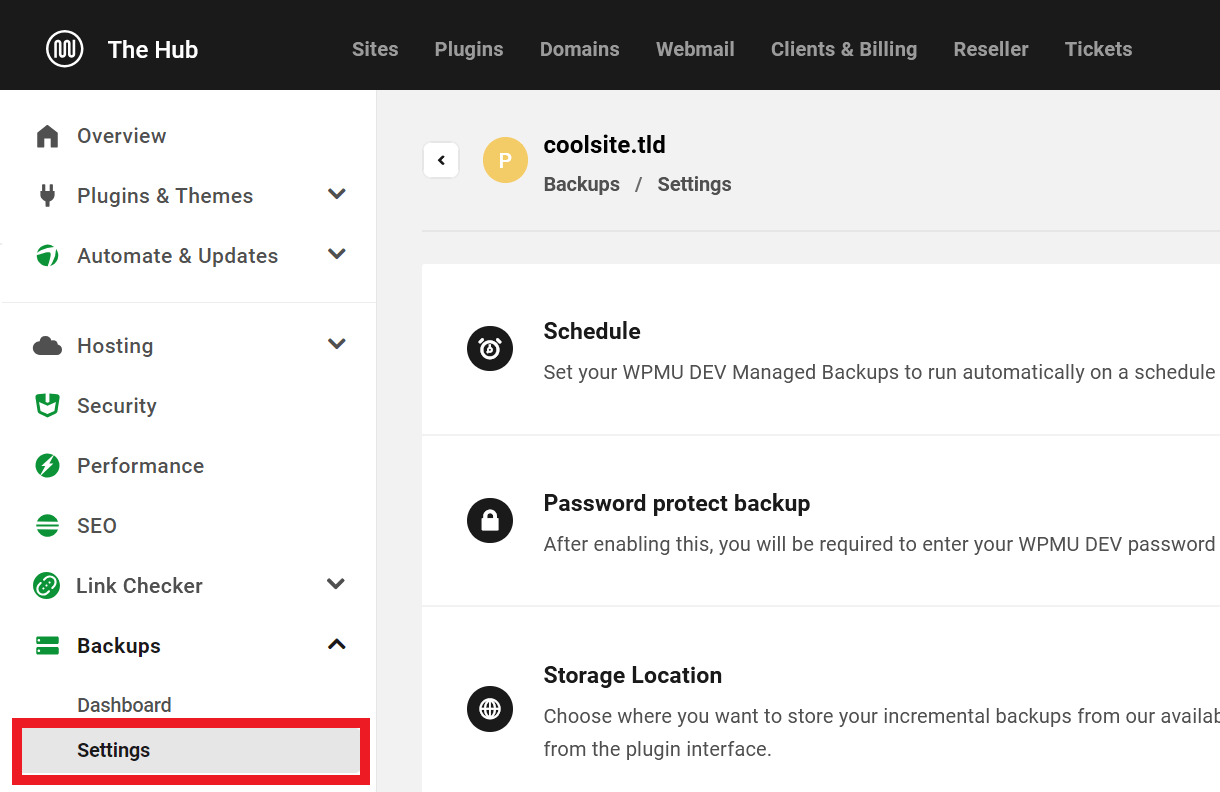 Update Backup Settings
