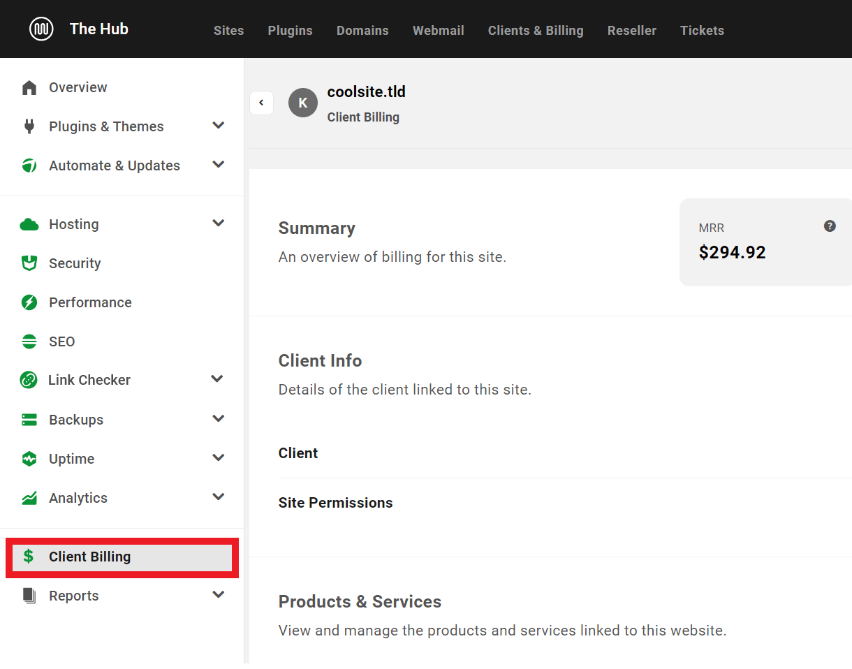 View Client Billing data in sites