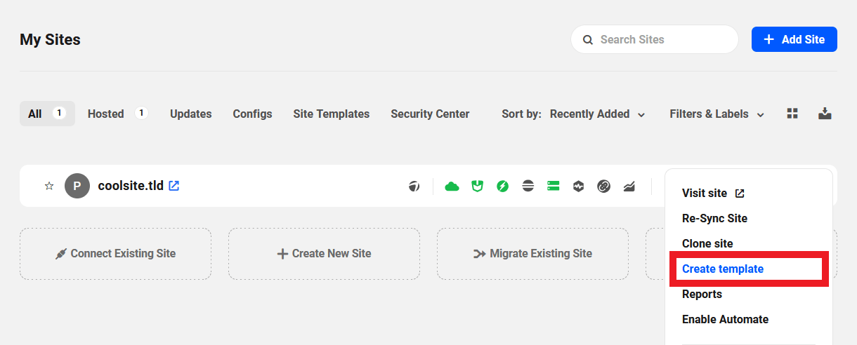 Create a template from a site in The Hub
