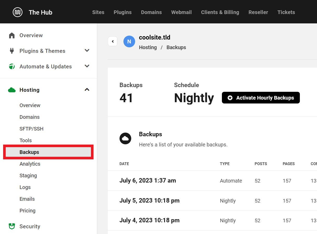 Allows the user view-only access to a site’s Hosting Backups screen