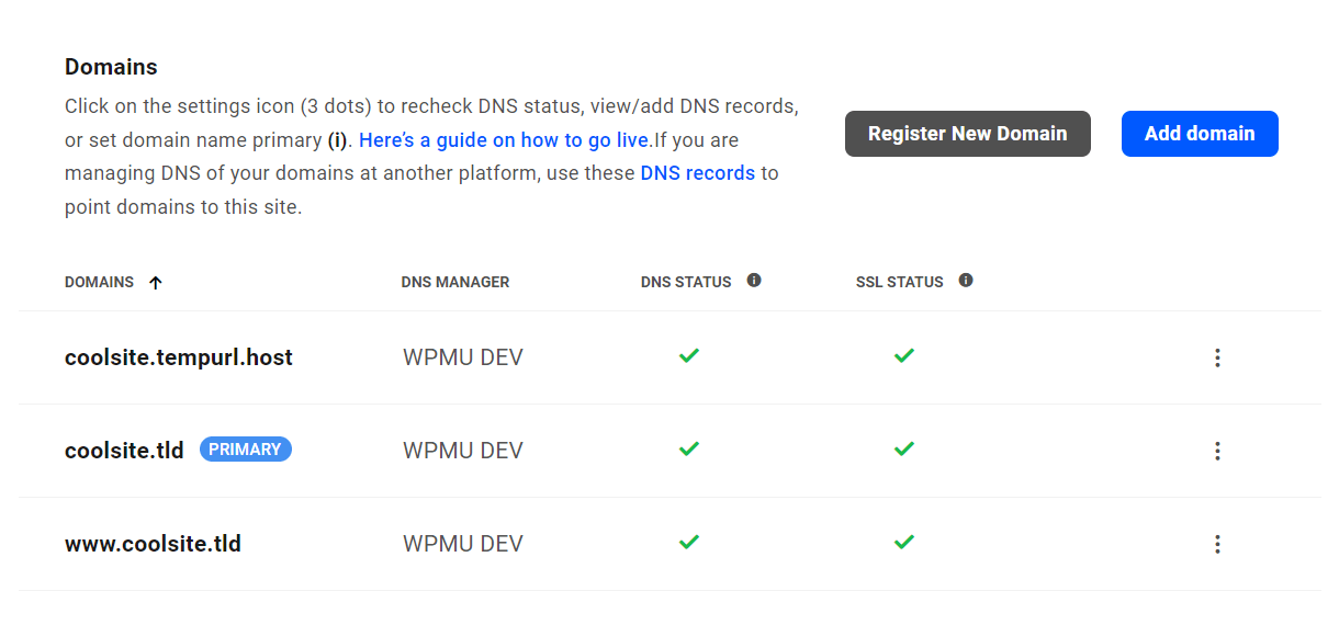 List of domains added to a WPMU DEV hosted site