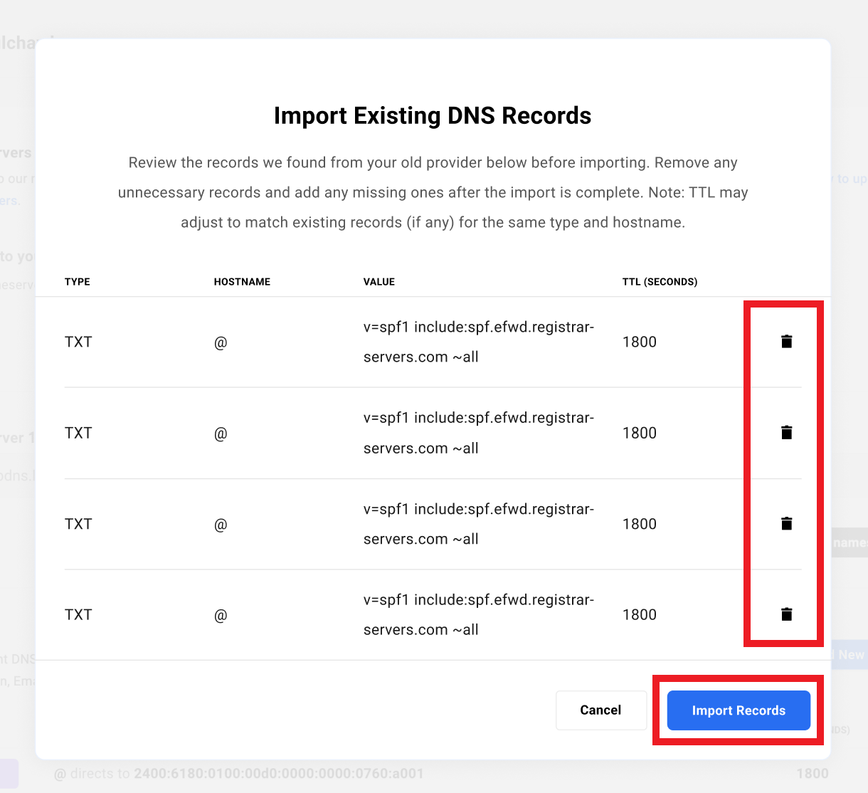 Import existing DNS records for a domain added to a WPMU DEV hosted site