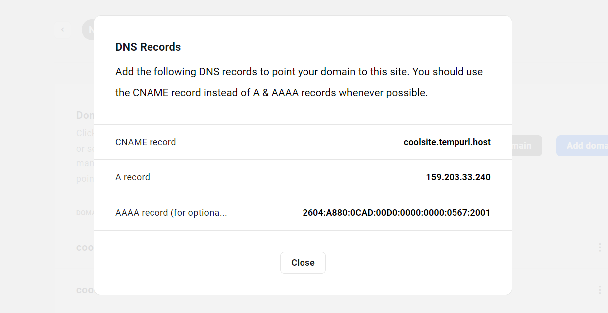 Site DNS info in the Hub