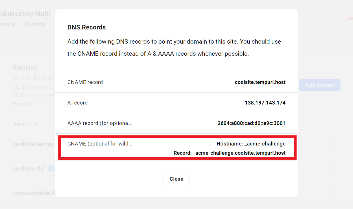 DNS info needed to enable free wildcard SSL certificate on WPMU DEV hosted multisite