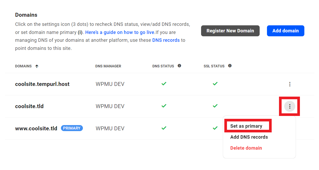 Set a domain as primary