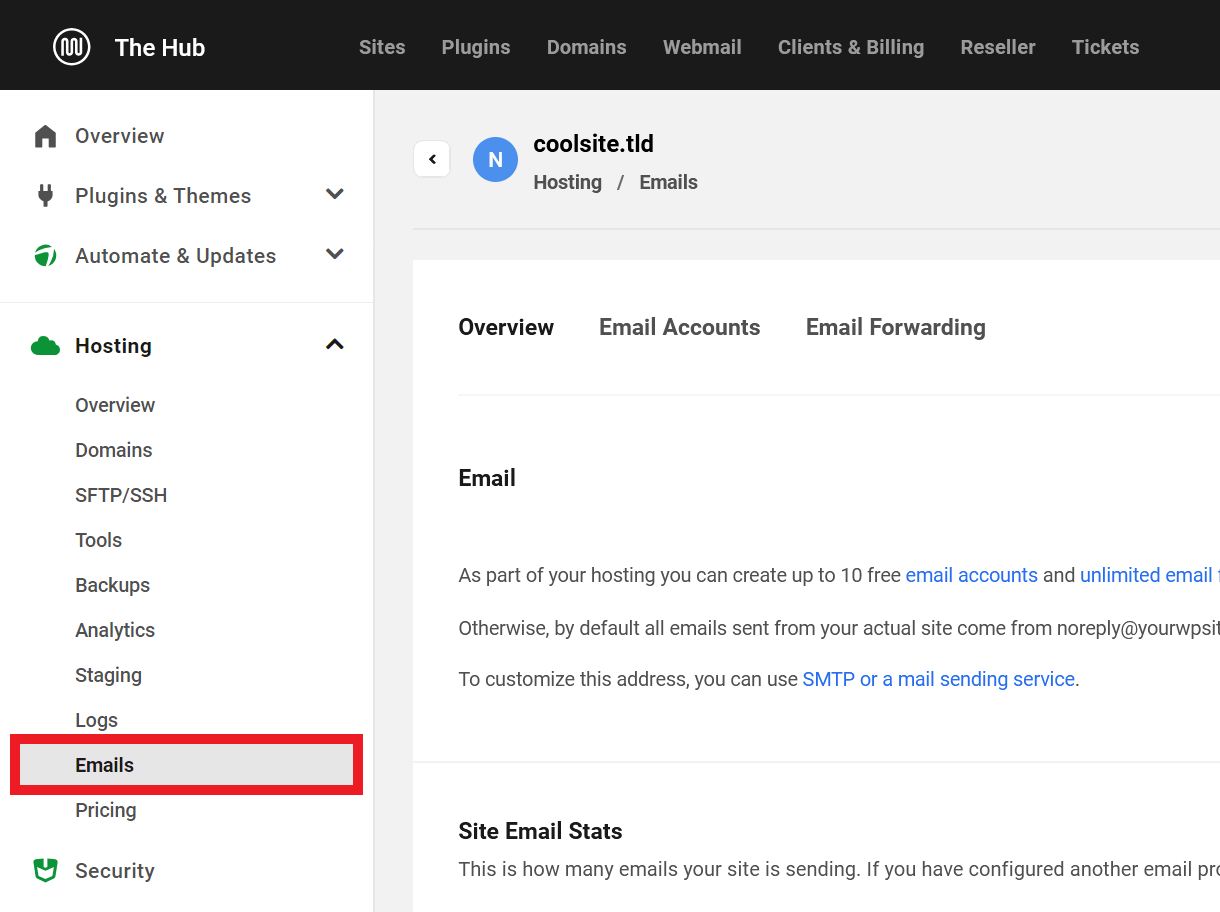 Configure email for your site in the Hub
