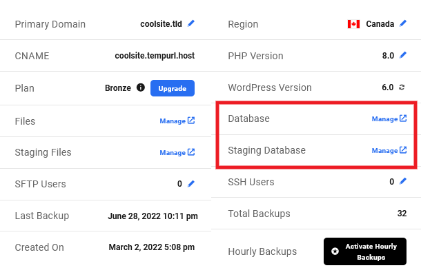 hub site hosting overview database