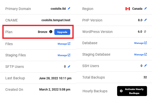 Upgrade hosting plan