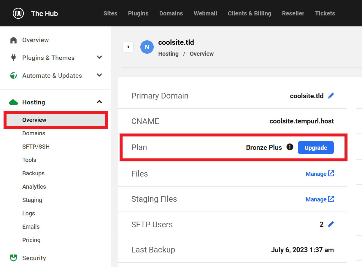 Allows the team member to change the current WPMU DEV hosting plan for a site