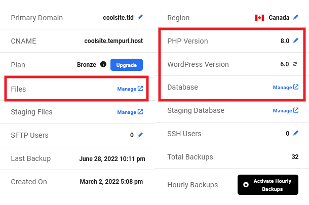 Hosting tools features