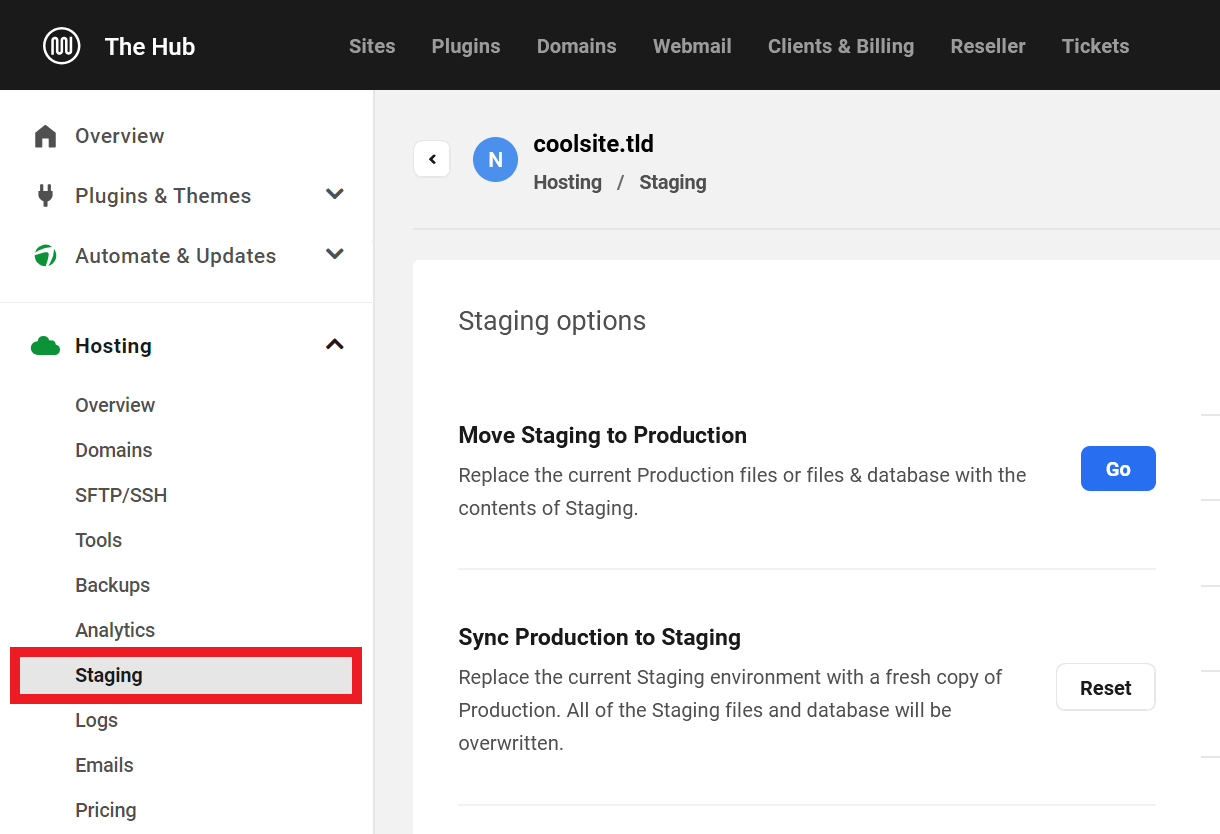 Allows the user view-only access to a site’s Staging screen