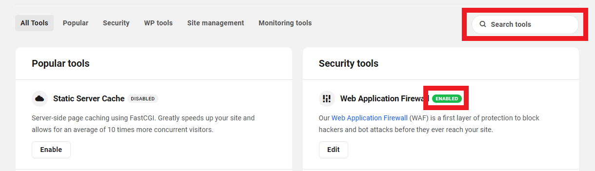 Search for tools using the search bar