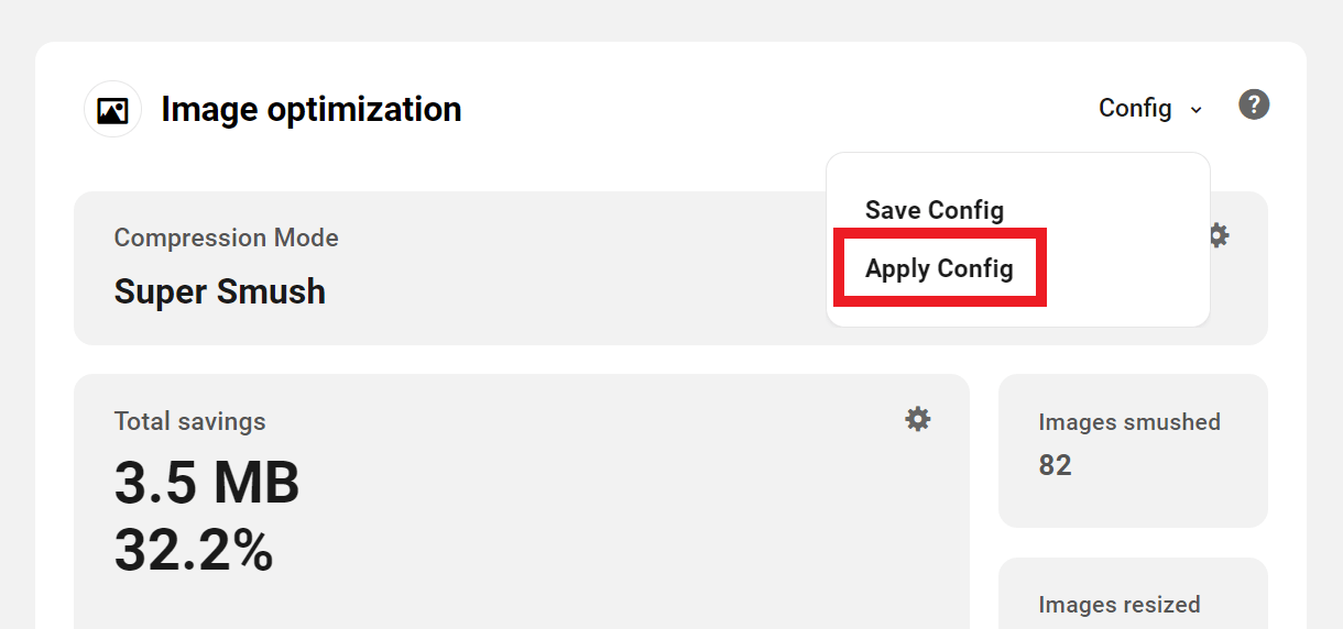 Allows the user to apply saved image optimization settings for a site