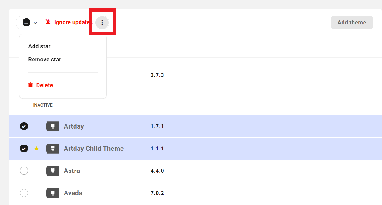 Bulk manage themes