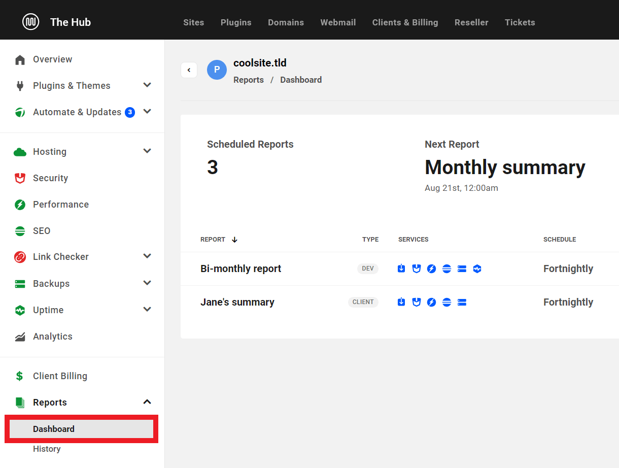 Allows the user to access a site’s Reports module