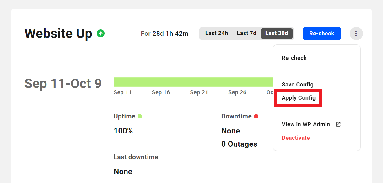 Allows the user to apply saved Uptime Monitor settings to a site