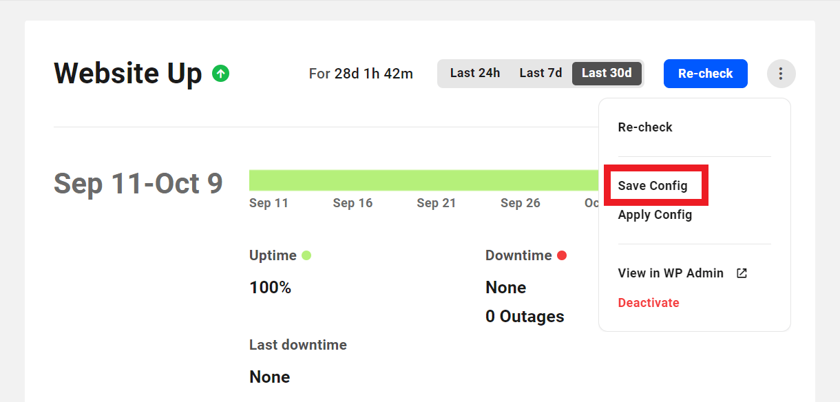 Allows the user to save the current Uptime Monitor settings for a site