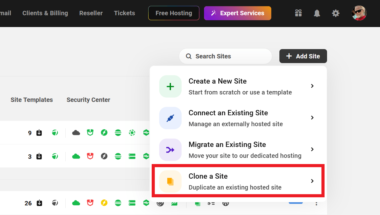 Clone an existing WPMU DEV hosted site