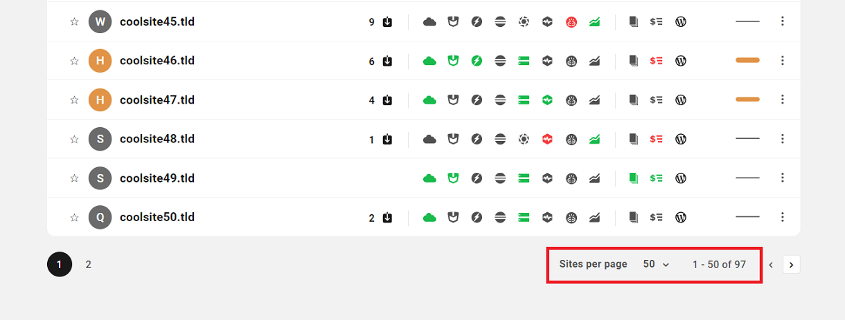 Pagination on My Sites screen in the Hub