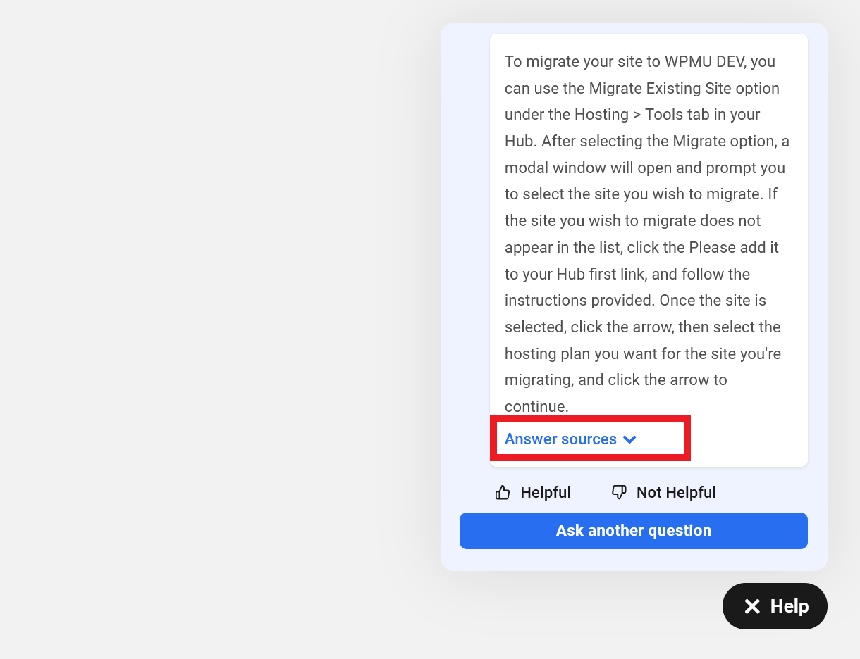 Question answered by the AI Assistant in the Hub