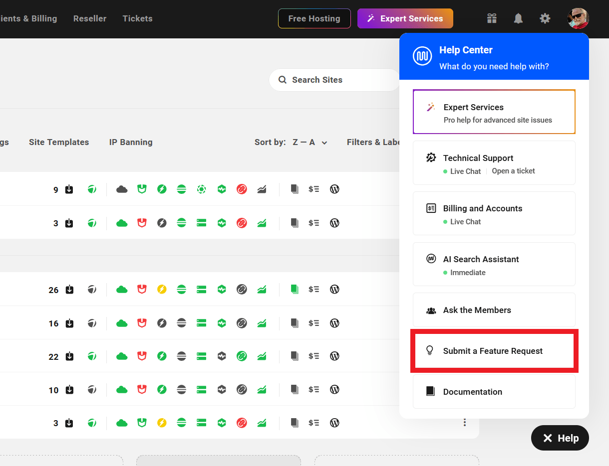 Post a feature request from The Hub