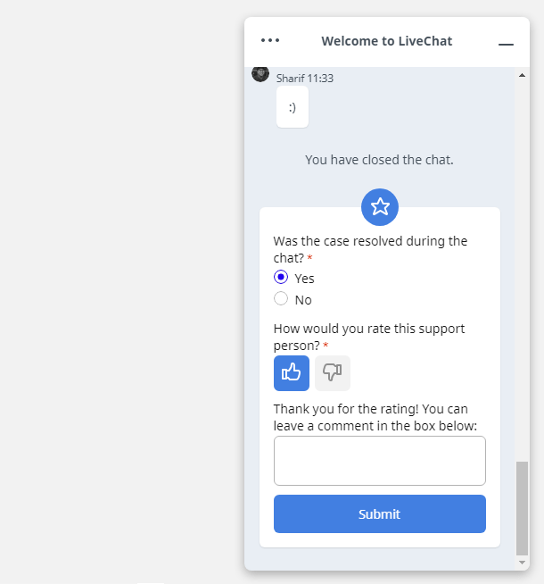 WPMU DEV in-chat end survey