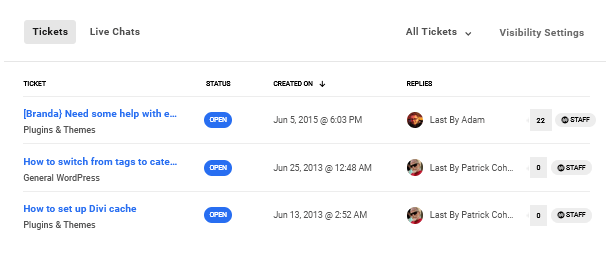 WPMU DEV Tickets screen